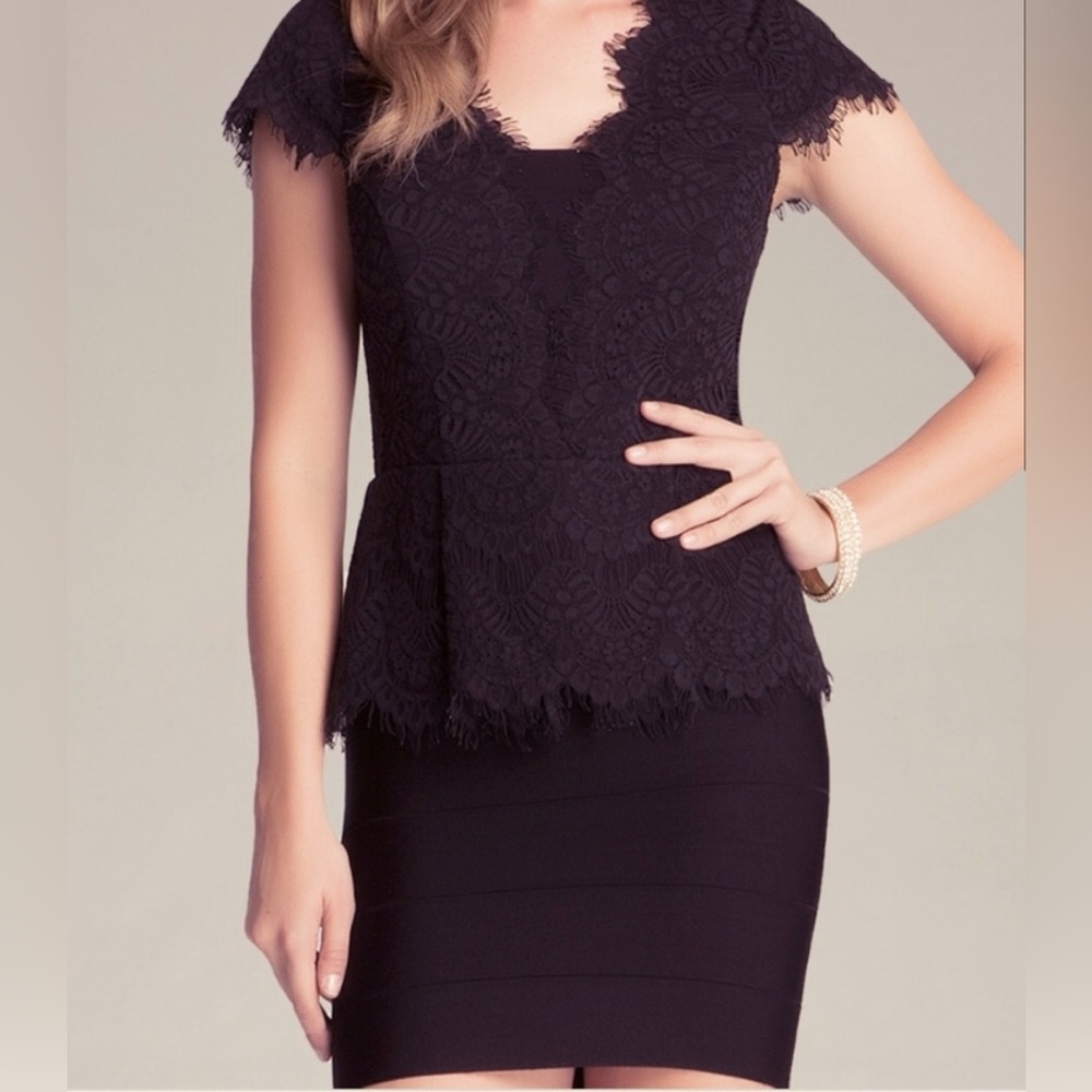 NWT Bebe black lace peplum top, XS